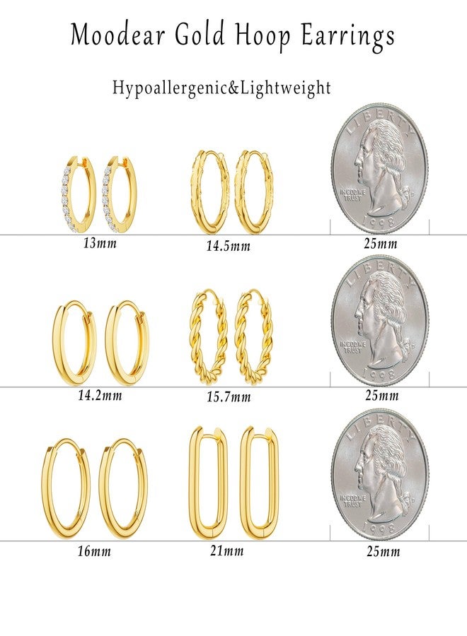 Moodear Gold Hoop Earrings for Women Trendy - Small Earrings Set Dainty 14K Gold Plated Hypoallergenic Huggie Hoop Earrings for Women Gold Jewelry for Women Gift - Image 2