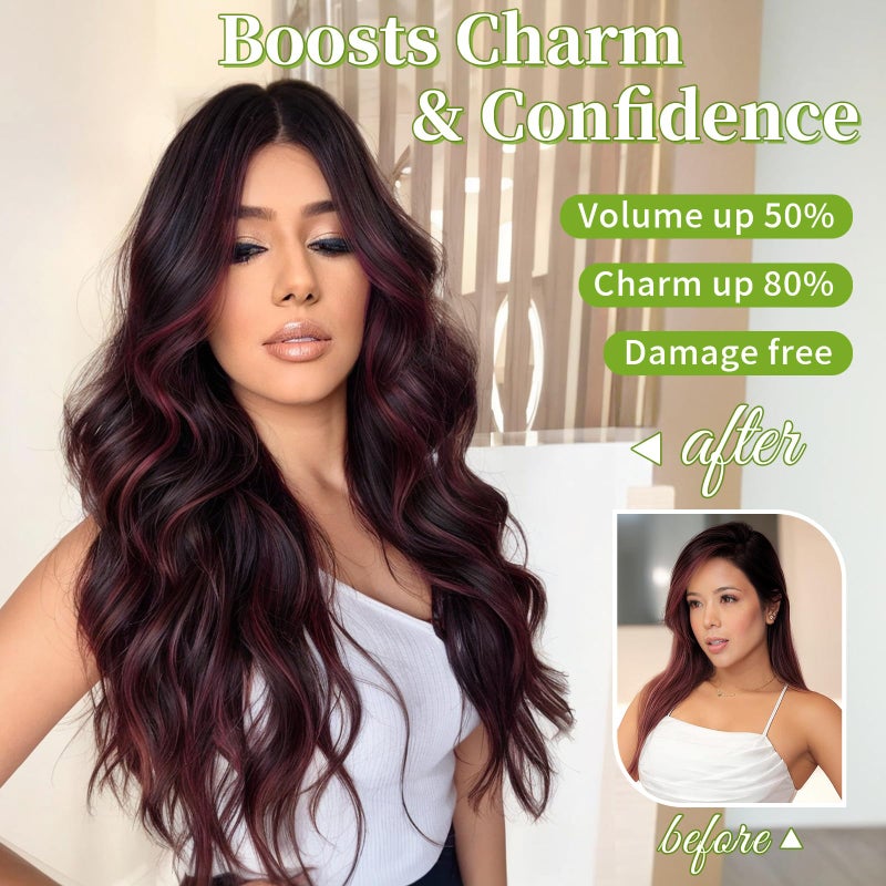 KooKaStyle Invisible Wire Hair Extensions with Transparent Headband Adjustable Size 4 Secure Clips Long Wavy Secret Wire Hairpiece 20 Inch Burgundy mix Dark Brown for Women - Image 3