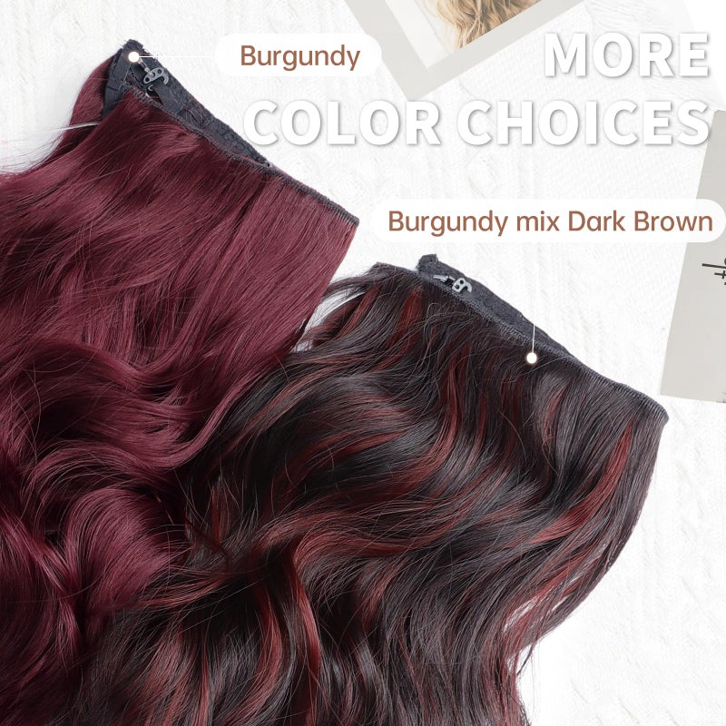KooKaStyle Invisible Wire Hair Extensions with Transparent Headband Adjustable Size 4 Secure Clips Long Wavy Secret Wire Hairpiece 20 Inch Burgundy mix Dark Brown for Women - Image 5