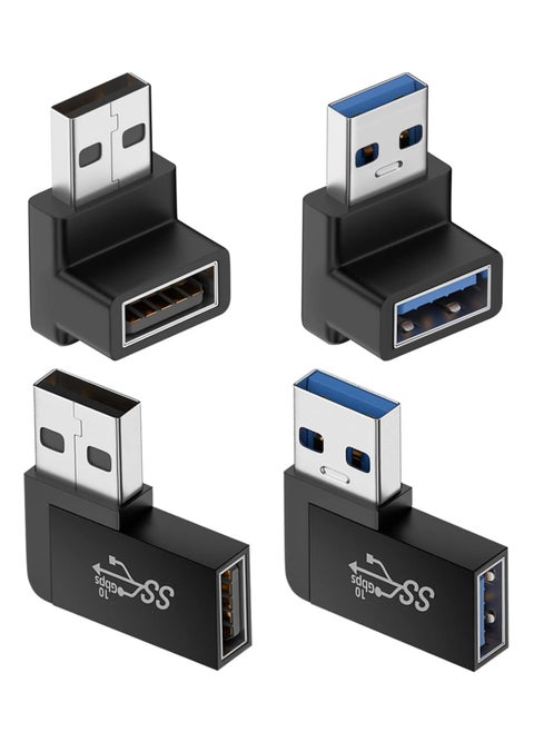 4 Pack 90° USB 3.0 Adapters, Vertical/Horizontal Male to Female Extenders