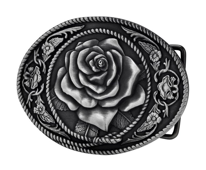 Buckle Rage Adult Womens Western Vintage Rose Ornate Rope Belt Buckle Silver - Image 2