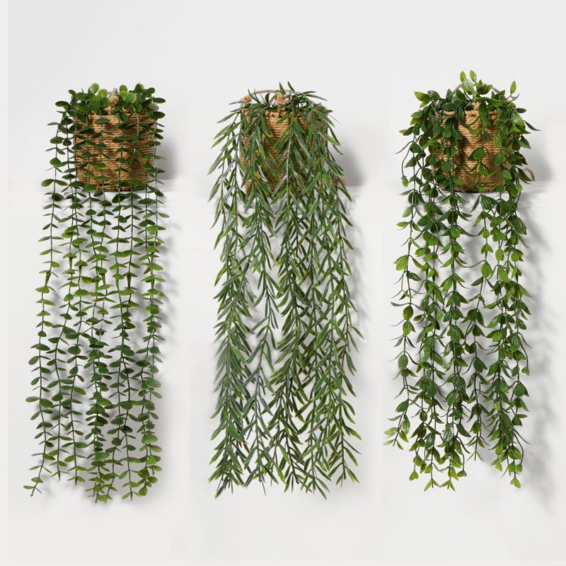 Mokof 3 Pack Artificial Hanging Plants in Boho Handwoven Baskets for Living Room, Bedroom, Bathroom Wall Shelf Decor - Image 2