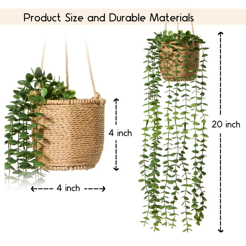 Mokof 3 Pack Artificial Hanging Plants in Boho Handwoven Baskets for Living Room, Bedroom, Bathroom Wall Shelf Decor - Image 3