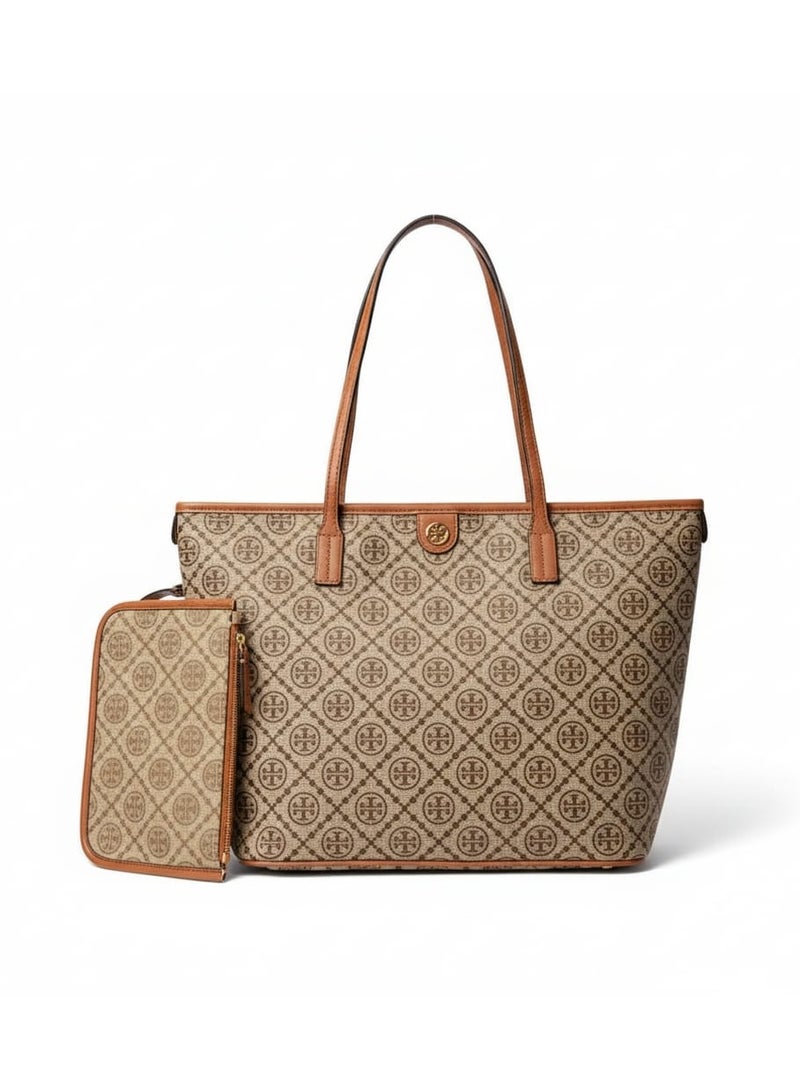 Burch Tory Burch The Totebag monogram canvas with zipper pouch size 45 cm