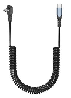 Coiled USB C to USB C Cable Short Right Angle 90 Degree Type C to USB C Cable for Car 60W Fast Charging Retractable Cable Spring Spiral USB C Cable Right Angle USB-C Charger Cord