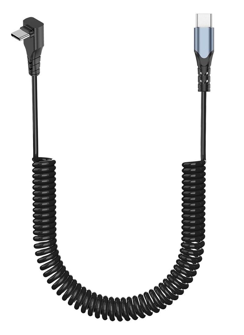 SYOSI - Coiled USB C to USB C Cable Short Right Angle 90 Degree Type C to USB C Cable for Car 60W Fast Charging Retractable Cable Spring Spiral USB C Cable Right Angle USB-C Charger Cord - Image 1