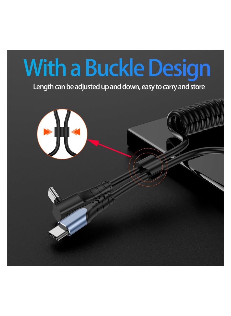 SYOSI - Coiled USB C to USB C Cable Short Right Angle 90 Degree Type C to USB C Cable for Car 60W Fast Charging Retractable Cable Spring Spiral USB C Cable Right Angle USB-C Charger Cord - Image 1