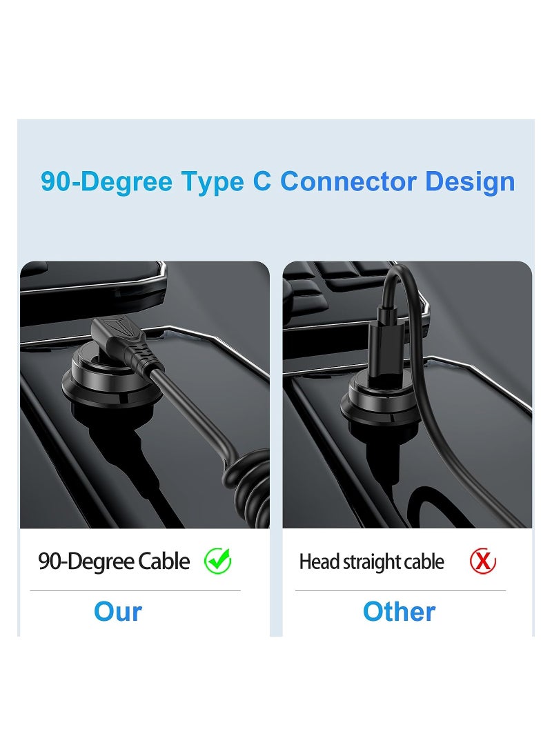 SYOSI - Coiled USB C to USB C Cable Short Right Angle 90 Degree Type C to USB C Cable for Car 60W Fast Charging Retractable Cable Spring Spiral USB C Cable Right Angle USB-C Charger Cord - Image 1