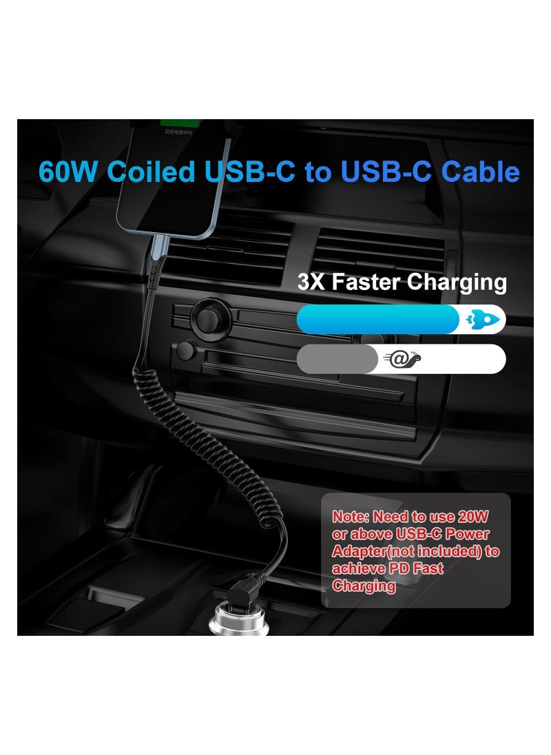 SYOSI - Coiled USB C to USB C Cable Short Right Angle 90 Degree Type C to USB C Cable for Car 60W Fast Charging Retractable Cable Spring Spiral USB C Cable Right Angle USB-C Charger Cord - Image 1