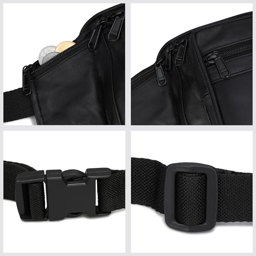 LB LEATHERBOSS Leatherboss Genuine Leather Fanny Travel Outdoor hiking Cell phone holder pouch Wallet purse for men women, Black - Image 2