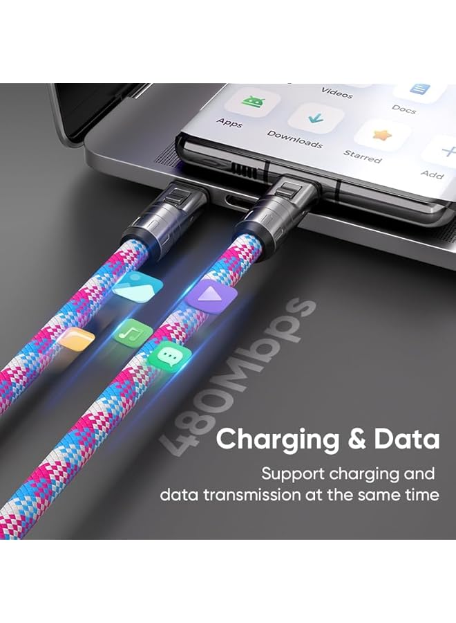 Green Tiger 2 IN 1 Cell Phone Lanyard Fast Charging Data Cable, 240W 5A Braided Multifuctional Universal Crossbody Cell Phone Strap with USB C to USB C Adapter, 480Mbps Data Transfer (0.3m) - Image 4