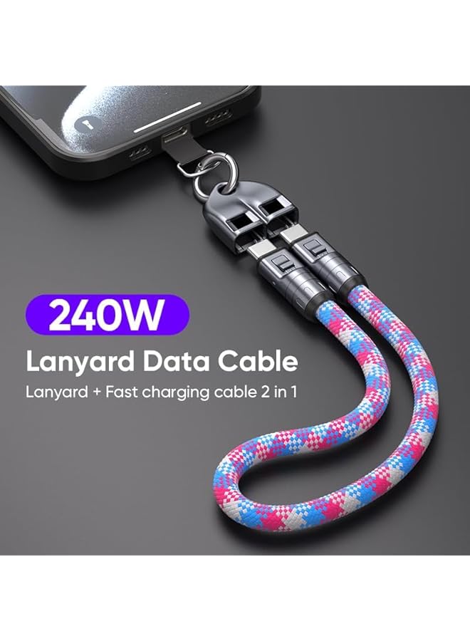 Green Tiger 2 IN 1 Cell Phone Lanyard Fast Charging Data Cable, 240W 5A Braided Multifuctional Universal Crossbody Cell Phone Strap with USB C to USB C Adapter, 480Mbps Data Transfer (0.3m) - Image 2