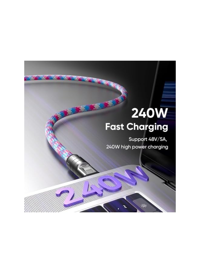 Green Tiger 2 IN 1 Cell Phone Lanyard Fast Charging Data Cable, 240W 5A Braided Multifuctional Universal Crossbody Cell Phone Strap with USB C to USB C Adapter, 480Mbps Data Transfer (0.3m) - Image 5