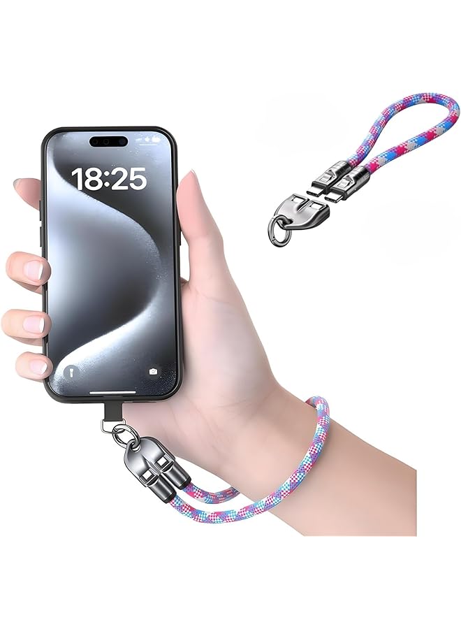 Green Tiger 2 IN 1 Cell Phone Lanyard Fast Charging Data Cable, 240W 5A Braided Multifuctional Universal Crossbody Cell Phone Strap with USB C to USB C Adapter, 480Mbps Data Transfer (0.3m) - Image 1