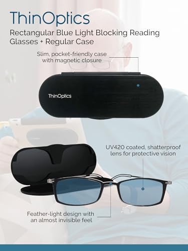 ThinOptics unisex adult Milano Aluminum Case + Frontpage Brooklyn Reading Glasses, Clear Frames Blue Light Filtering, 44 mm US - Image 4