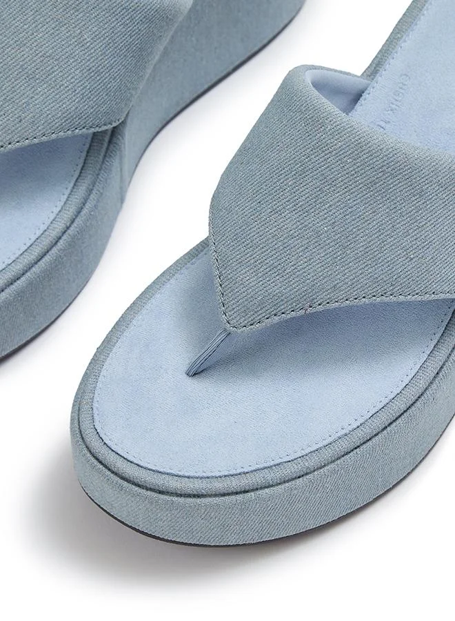 فيت فلوب PLATFFORMS DENIM WEDGE TOE-POST SANDALS