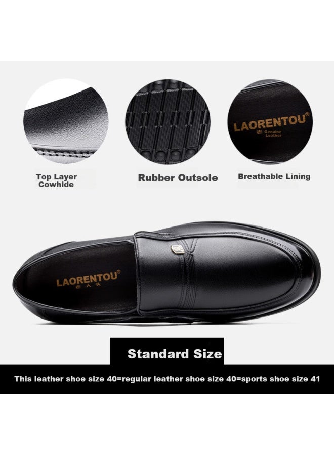 Laorentou Laorentou Men's Leather Shoes, Casual Shoes For Middle-aged Men, Genuine Leather, All-season Breathable Business Shoes, Dad Shoes, Tla225, Black, Size 38 - Image 2