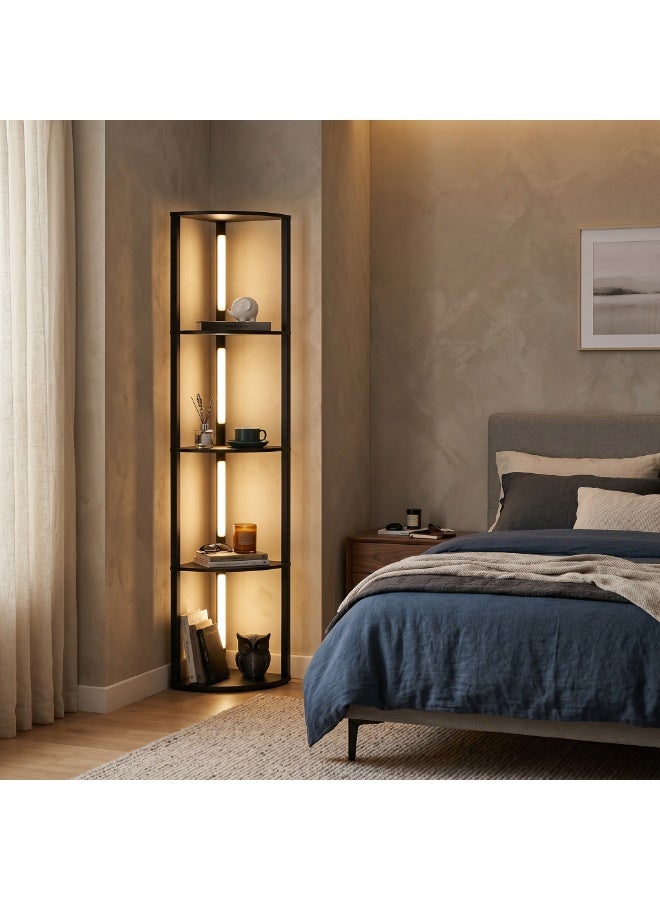 Sharpdo 4-Tier Corner Shelf Floor Lamp, Solid Wood LED Display Rack with 3 Color Temperatures, Adjustable Brightness and Foot Switch, 162 x 30 x 30 cm, Black - Image 4