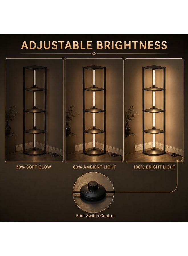 Sharpdo 4-Tier Corner Shelf Floor Lamp, Solid Wood LED Display Rack with 3 Color Temperatures, Adjustable Brightness and Foot Switch, 162 x 30 x 30 cm, Black - Image 5