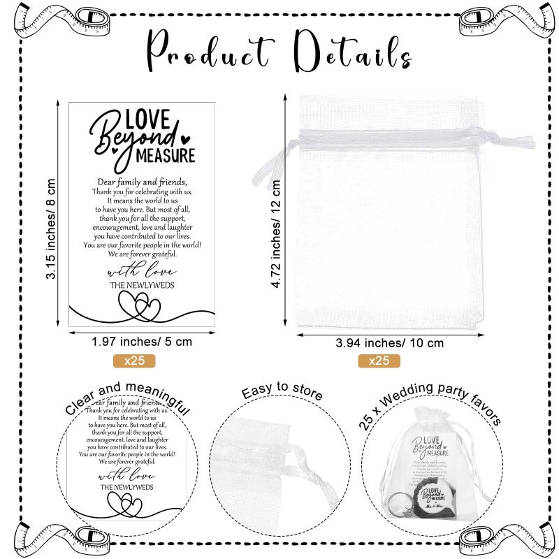 Loetere 25 Sets Wedding Favors for Guests Tape Measure Keychains with Cards Gift Bags for Bridal Shower Wedding Party Souvenirs - Image 2