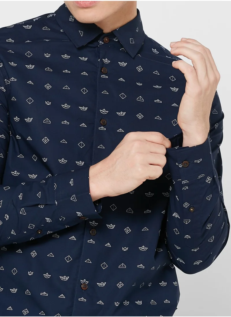 Ted Baker Paper Boat Print Regular Fit Shirt