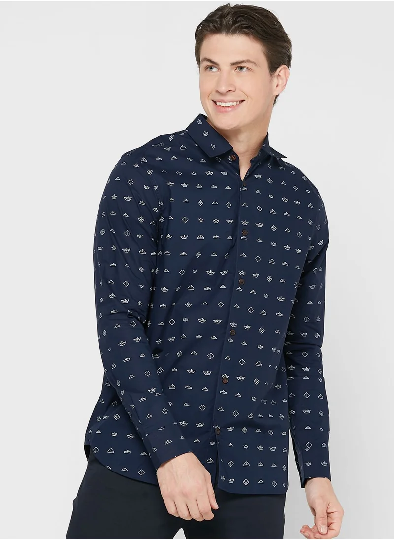 Ted Baker Paper Boat Print Regular Fit Shirt
