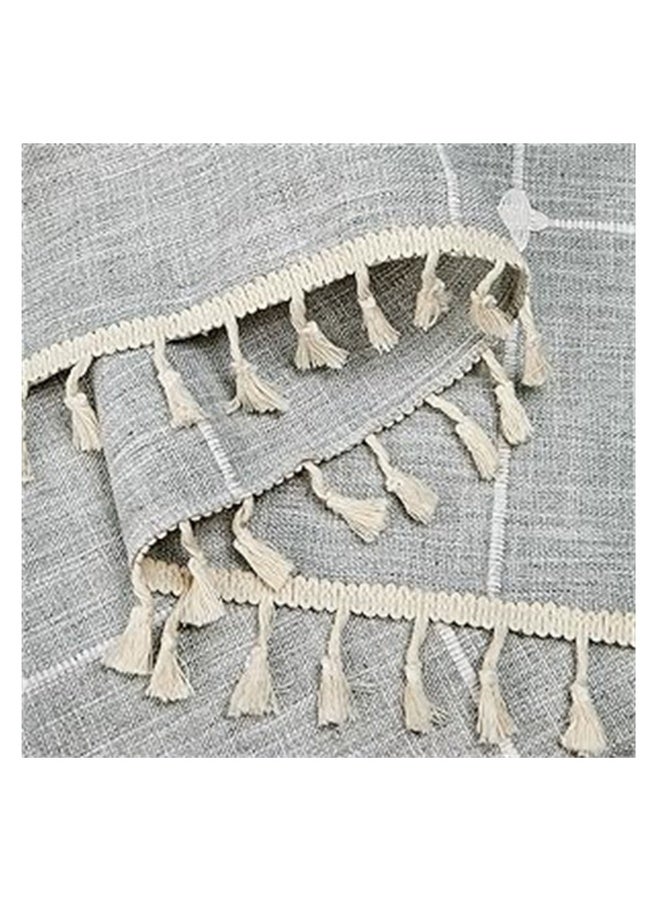 مفرش طاولة مزخرف على طراز المزرعة، خالي من التجاعيد، غطاء طاولة مستطيل مضاد للغبار مع زخارف، قماش مطرز مزخرف، بحجم 55 بوصة × 70 بوصة لعدد 4-6 مقاعد، بتصميم شبكي رمادي - Image 4