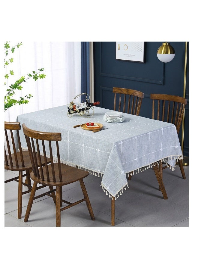 مفرش طاولة مزخرف على طراز المزرعة، خالي من التجاعيد، غطاء طاولة مستطيل مضاد للغبار مع زخارف، قماش مطرز مزخرف، بحجم 55 بوصة × 70 بوصة لعدد 4-6 مقاعد، بتصميم شبكي رمادي - Image 2