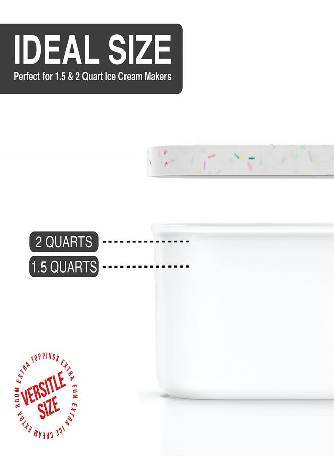 BALCI,Ice Cream Container,2 Quart,Perfect Reusable Freezer Storage for Homemade Ice Cream Tubs for Sorbet, Frozen Yogurt and Gelato!,Flexible Silicone Lids, Long Scoop, Stackable,White with Sprinkles - Image 2