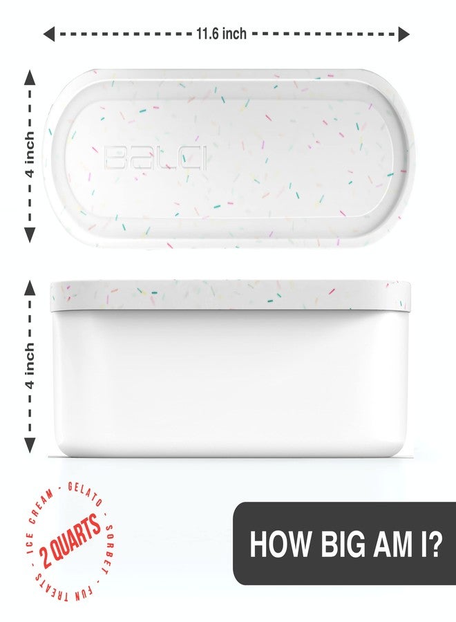 BALCI,Ice Cream Container,2 Quart,Perfect Reusable Freezer Storage for Homemade Ice Cream Tubs for Sorbet, Frozen Yogurt and Gelato!,Flexible Silicone Lids, Long Scoop, Stackable,White with Sprinkles - Image 3