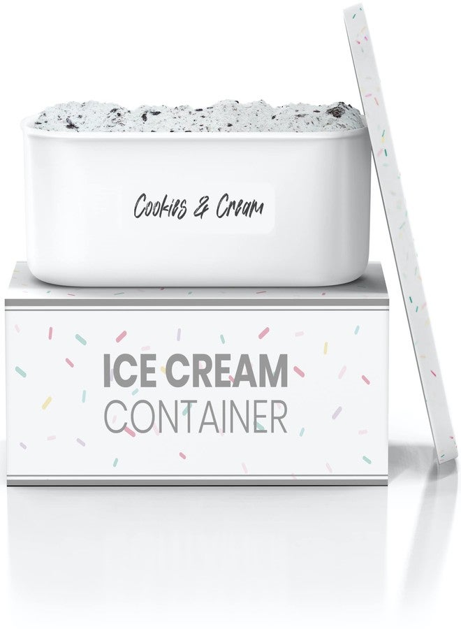 BALCI,Ice Cream Container,2 Quart,Perfect Reusable Freezer Storage for Homemade Ice Cream Tubs for Sorbet, Frozen Yogurt and Gelato!,Flexible Silicone Lids, Long Scoop, Stackable,White with Sprinkles - Image 1