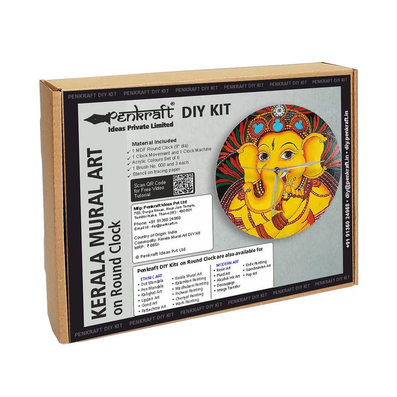 Penkraft Kerala Mural Art on Round Clock DIY Kit Free Video Tutorial - Image 1