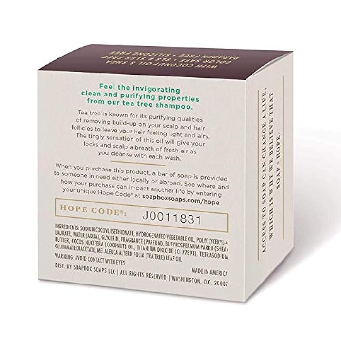 Soapbox Tea Tree Shampoo Bar for Dry Scalp | Natural, Eco Friendly, Vegan | Color Safe, free of Sulfates, Parabens, Silicones, Cruelty Free, 3.1oz (Pack of 1) - Image 2