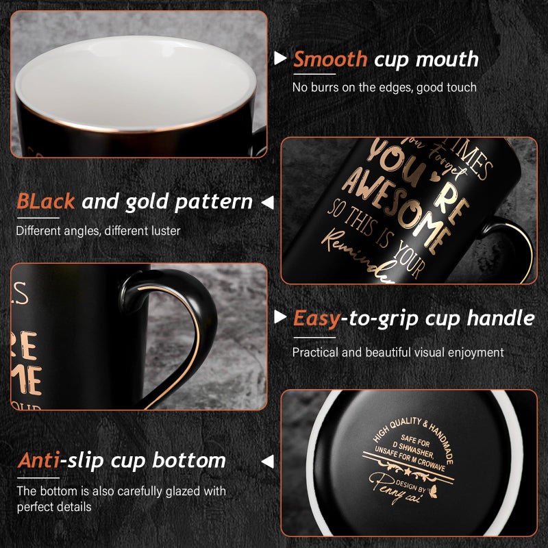 ALBISS Anniversary Birthday Thank You Gifts for Men, Sometimes You Forget You're Awesome - 14oz Unique Black Ceramic Inspirational Mug with Gold Print, Funny Valentines Day Presents for Boyfriend Husband Him - Image 3