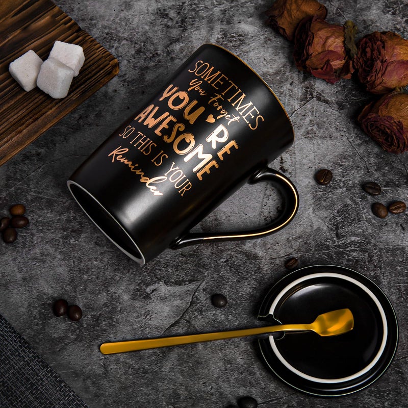 ALBISS Anniversary Birthday Thank You Gifts for Men, Sometimes You Forget You're Awesome - 14oz Unique Black Ceramic Inspirational Mug with Gold Print, Funny Valentines Day Presents for Boyfriend Husband Him - Image 4