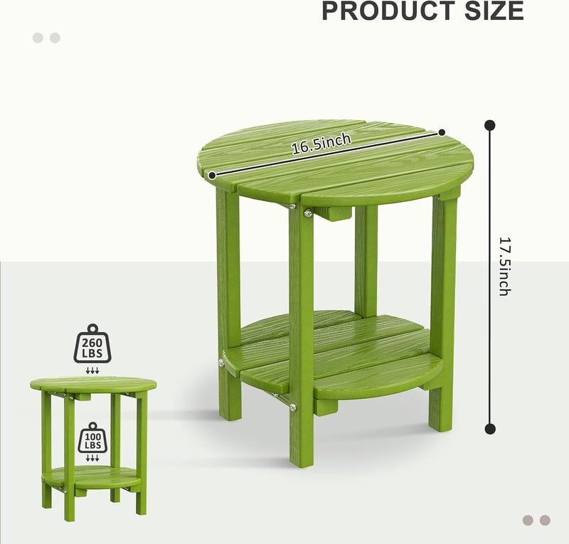 LOENIY 2 -Tier Outdoor Side Table HDPE Adirondack Table Patio Side Table with Wood-Like Grain Weather Resistant End Table Small Outdoor Table (Round, Lime) - Image 3