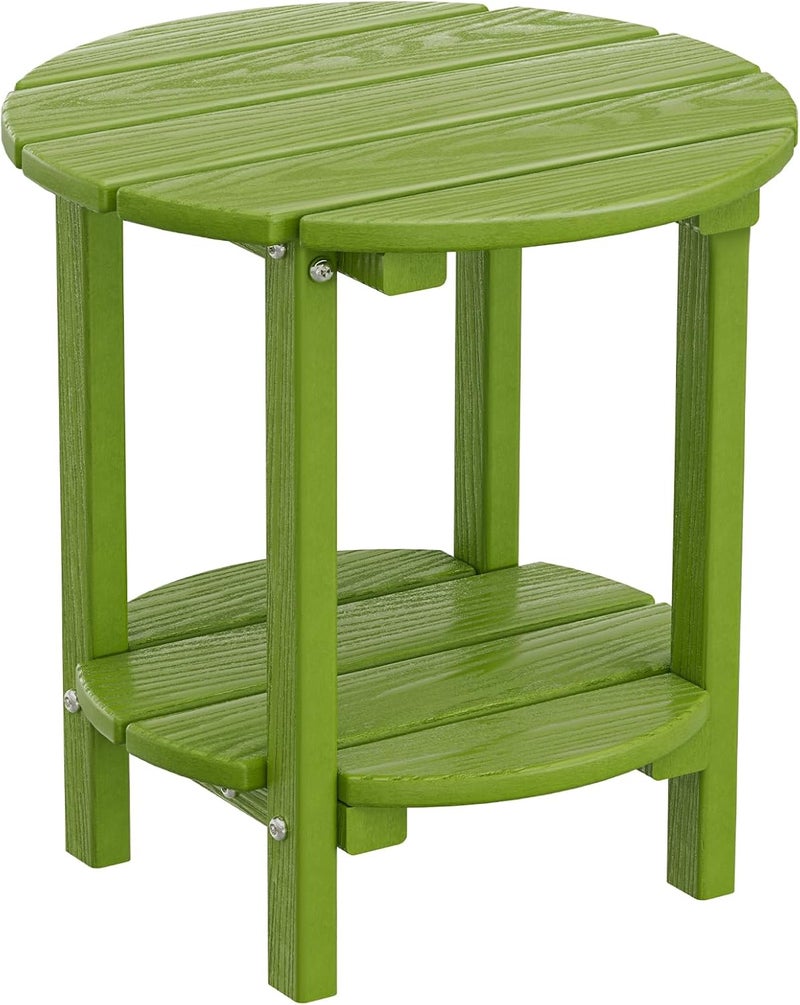 LOENIY 2 -Tier Outdoor Side Table HDPE Adirondack Table Patio Side Table with Wood-Like Grain Weather Resistant End Table Small Outdoor Table (Round, Lime) - Image 1