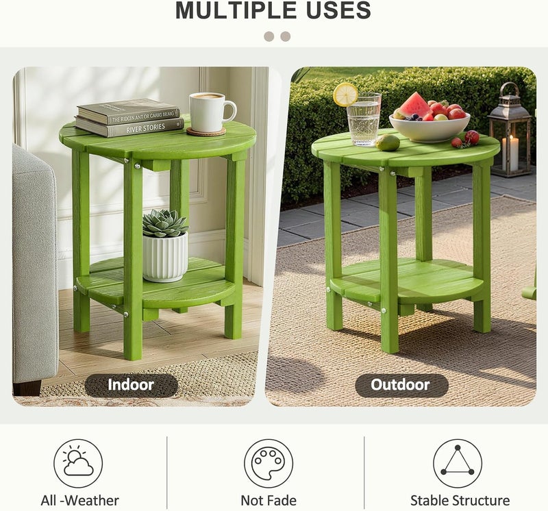 LOENIY 2 -Tier Outdoor Side Table HDPE Adirondack Table Patio Side Table with Wood-Like Grain Weather Resistant End Table Small Outdoor Table (Round, Lime) - Image 4