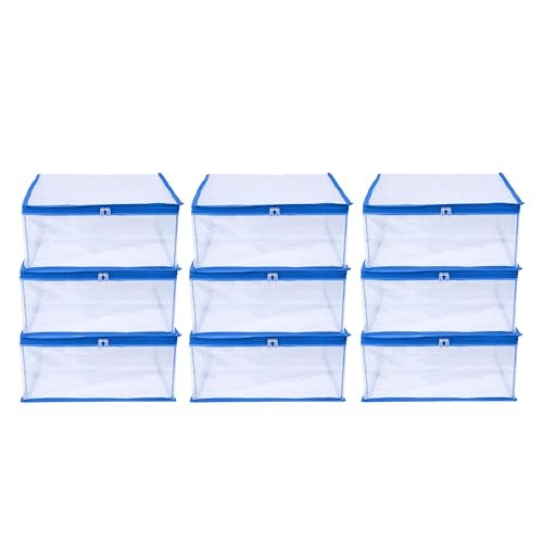 MBW Clothes Organiser for Wardrobe, Saree Covers with zip, Saree Organizer for Wardrobe, Clothes Storage Bag, Saree Bags Storage, Saree Covers for Storage, Transparent (Sky blue - Pack of 9) - Image 1