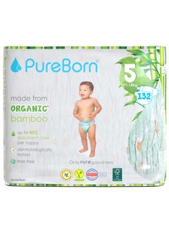PureBorn Organic Diaper Size 5 Eco-Friendly Bamboo Diaper 11-18Kg Bundle Pack 132 Diapers  - Image 1