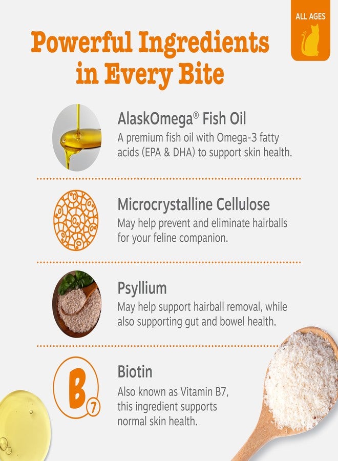 Zesty Paws Hairball Bites for Cats - Cat Furball Support - Functional Supplement with Omega 3 Fish Oil EPA & DHA + Zinc, Biotin & Psyllium Husk - Supports Gut & Skin Health - 60 Count - Image 3