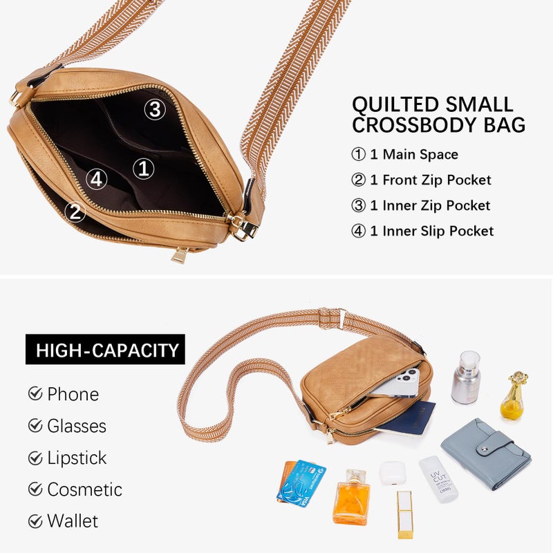 BOSTANTEN Quilted Crossbody Bags for Women Vegan Leather Purses Small Shoulder Handbags with Wide Strap Camel Brown - Image 4