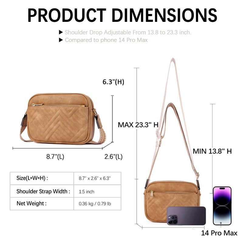 BOSTANTEN Quilted Crossbody Bags for Women Vegan Leather Purses Small Shoulder Handbags with Wide Strap Camel Brown - Image 2