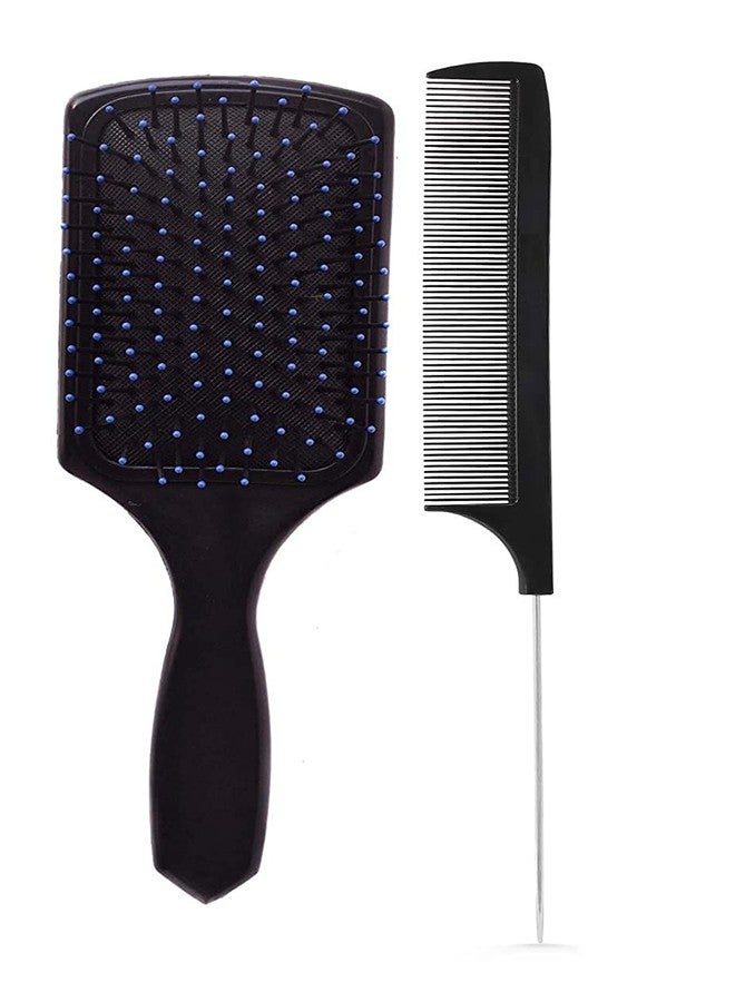 VEDETIC® Paddle Hair Brushe With Tail Comb for Women Men, Premium Collection, Black (Combo of 2) - Image 1
