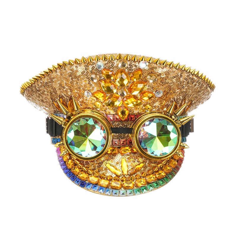 Sequined Cap Burning Man Festival Hat Handmade Rhinestone Decoration Bachelor Party Hat Stage Performance Cap - Image 2