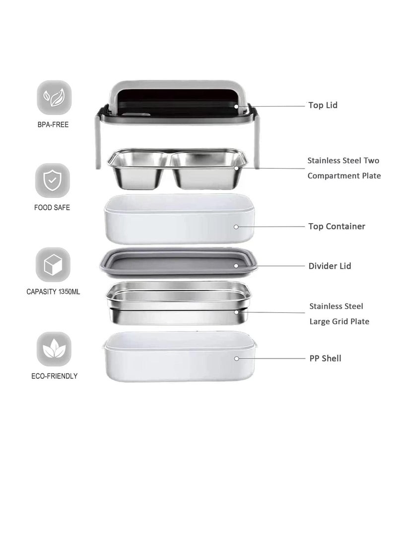 MahMir Stainless Steel Lunch Box - Insulated Bento Box Multifunctional-Containers Lunch Box with 2 Compartments & Tableware(304 stainless steel) lunch box with Lunch MahMir Lunch bag (Red+ Lunch Bag)  - Image 4
