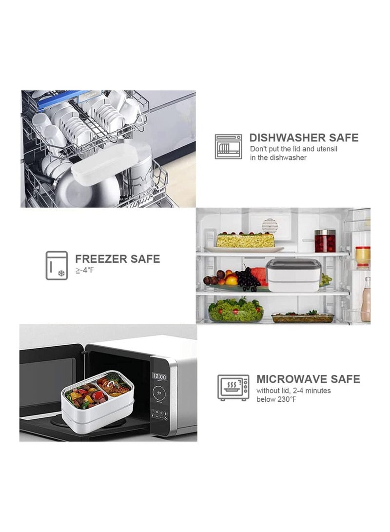MahMir Stainless Steel Lunch Box - Insulated Bento Box Multifunctional-Containers Lunch Box with 2 Compartments & Tableware(304 stainless steel) lunch box with Lunch MahMir Lunch bag (Red+ Lunch Bag)  - Image 3