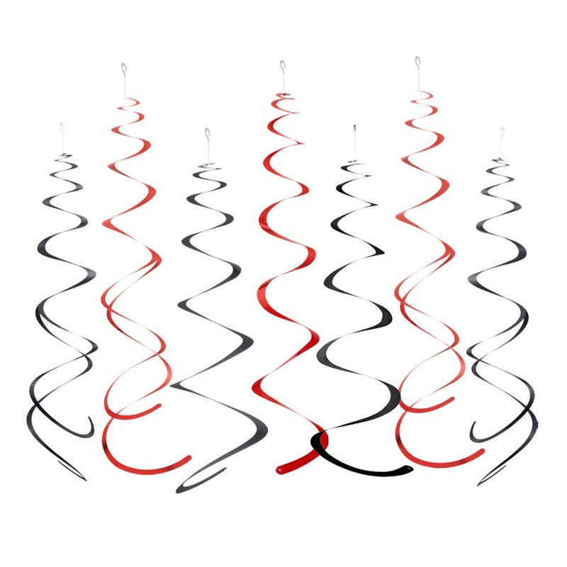 MOWO Black and Red Foil Swirl Hanging Decoration for Birthday Graduation Wedding New Year Halloween Party SuppliesPack of 20