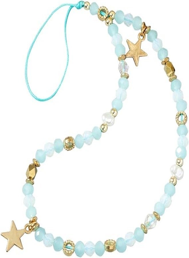 DPWOUM 1Pcs Blue Beaded Five-Pointed Star Pendant Beaded Phone Chain Bracelet Wrist Lanyard,Cute Camera Charm Strap Bag Accessories for Women - Image 1