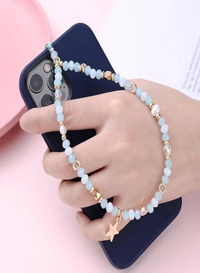 DPWOUM 1Pcs Blue Beaded Five-Pointed Star Pendant Beaded Phone Chain Bracelet Wrist Lanyard,Cute Camera Charm Strap Bag Accessories for Women - Image 4